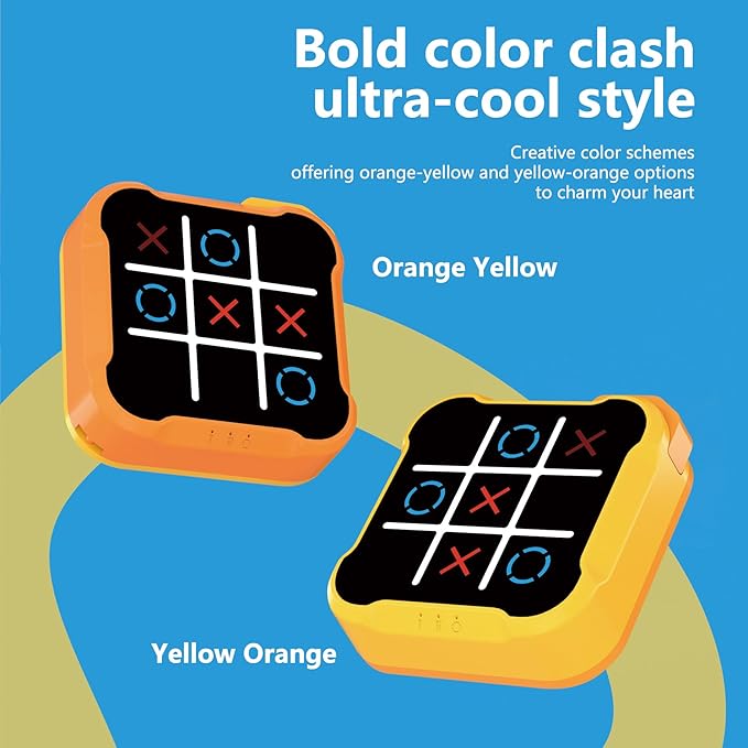 Tic Tac Toe Bolt Game, 3-in-1 Handheld Puzzle Console for Memory & Education, Portable Travel Board Games for Kids Adults, All Ages Birthday Gift (Orange)