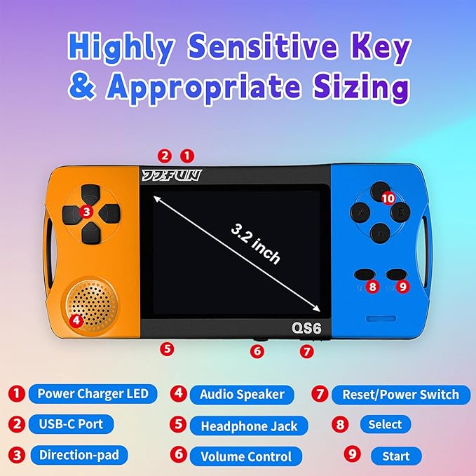 16 Bit Handheld Games for Kids with 3.5" IPS Large Screen Built-in 216 Retro Video Games Portable Gaming Player with Rechargeable Battery Mini Arcade Electronic Toy Gifts for Boys Girls (Blue+Orange)