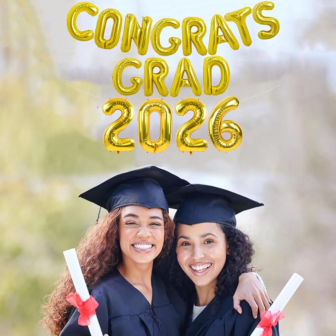 TONIFUL Graduation Balloons 16 Inch Gold Congrats Grad Balloons 16 Inch Gold 2026 Number Foil Balloons for 2026 Graduation Party Graduate Congratulations 2026 Congrats Grad Decorations