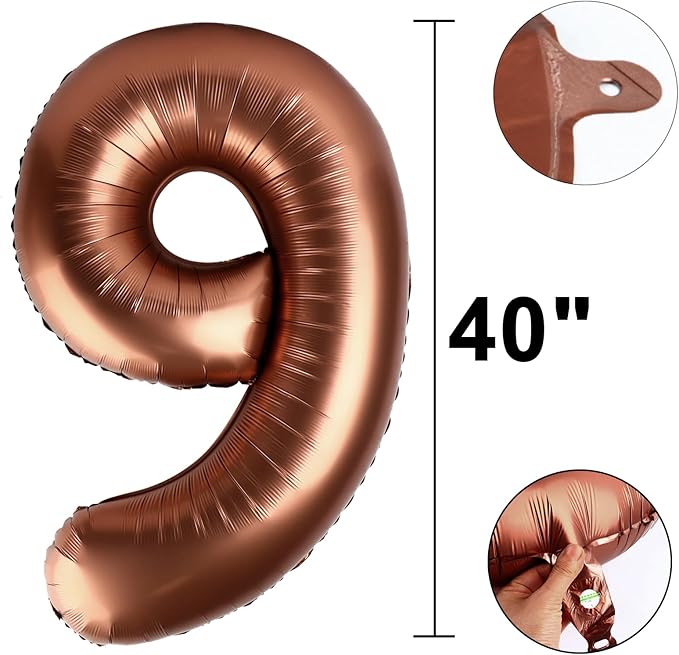 40 Inch Dark Brown Balloon Number 9,Chocolate Jumbo Mylar Foil Helium Balloon for 9 19th 29th 39th 90th 99th Digital Balloons for Birthday Party,Wedding Anniversary Party Decorations