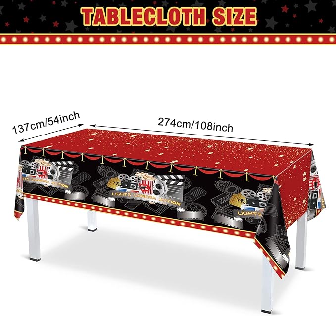 Tiamon 171 Pcs Movie Night Party Supplies Serves 24 Include Movie Theater Tablecloth Now Showing Banner TV Show Theme Plates and Napkins Tableware Set for Red Carpet Birthday Party Decorations