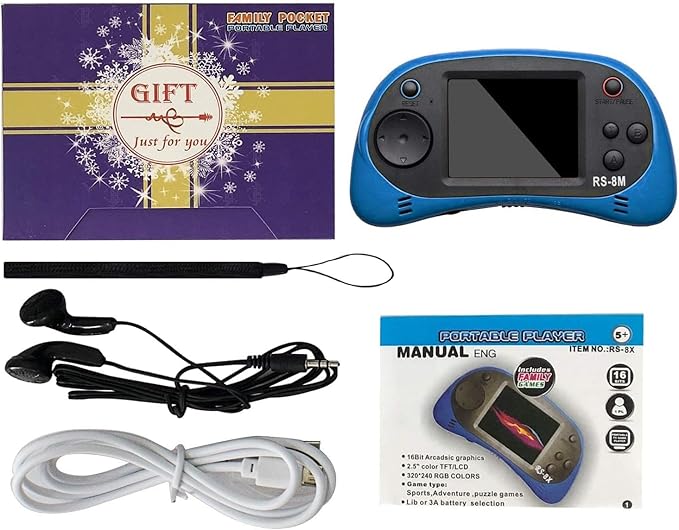 E-MODS GAMING Kids Handheld Games 16 Bit Retro Video Games Console with 220 HD Electronic Games - 2.5'' LCD Portable Travel Games Entertainment Gifts for Boys Girls Ages 4-12 (New Blue)