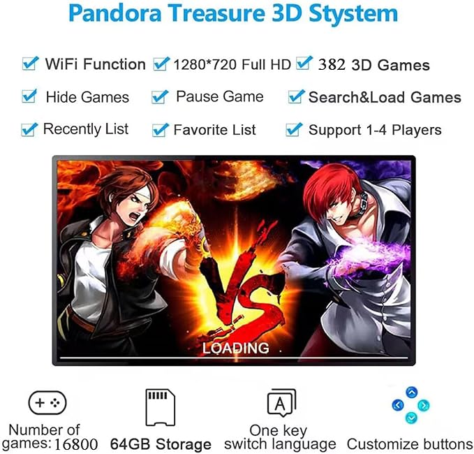GWALSNTH 3D Pandora Box 80S Pro Arcade Games Console, 16800 in 1 HD Video Games Machine,Plug and Play Game at Home,WiFi Function