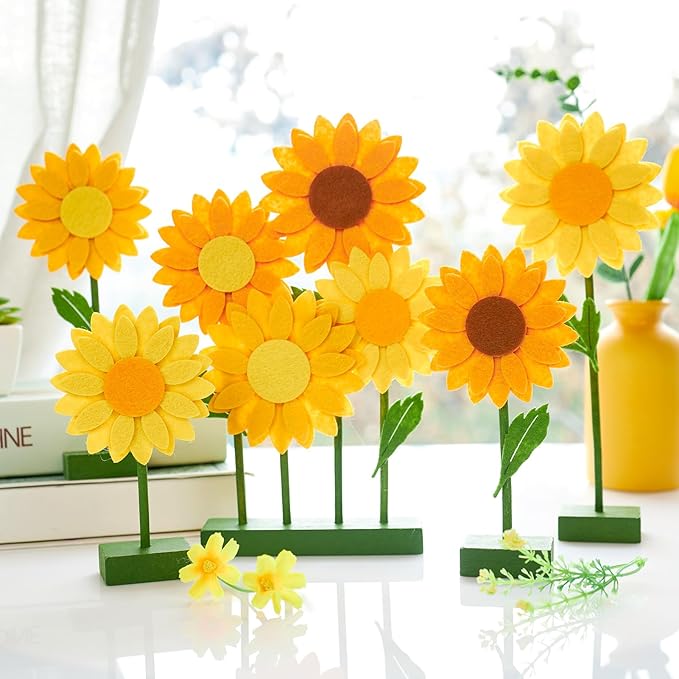 SUNBEAUTY 8 PCS Sunflower Felt Centerpieces for Tables Flower Birthday Party Decorations Sunflower Birthday Party Decorations Orange Yellow Sunflower Decorations for Girl Birthday Baby Shower