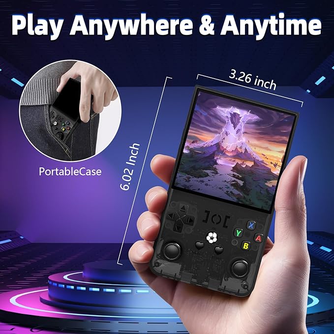 R36MAX Retro Gaming Console, Retro Handheld Games Console with 64GB TF Card, Portable Hand Held Open Source Linux System, 4.0 inch IPS HD Screen Video Game Consoles, 4000mAh Battery (Black)
