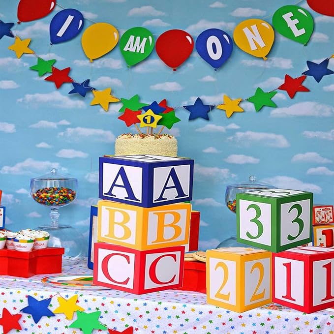 6 Pcs Cartoon Friend Street Party Decoration ABC and 123 Alphabet Balloon Box Back to School Decoration Cartoon Story Decor for School Graduation Birthday Party Supplies