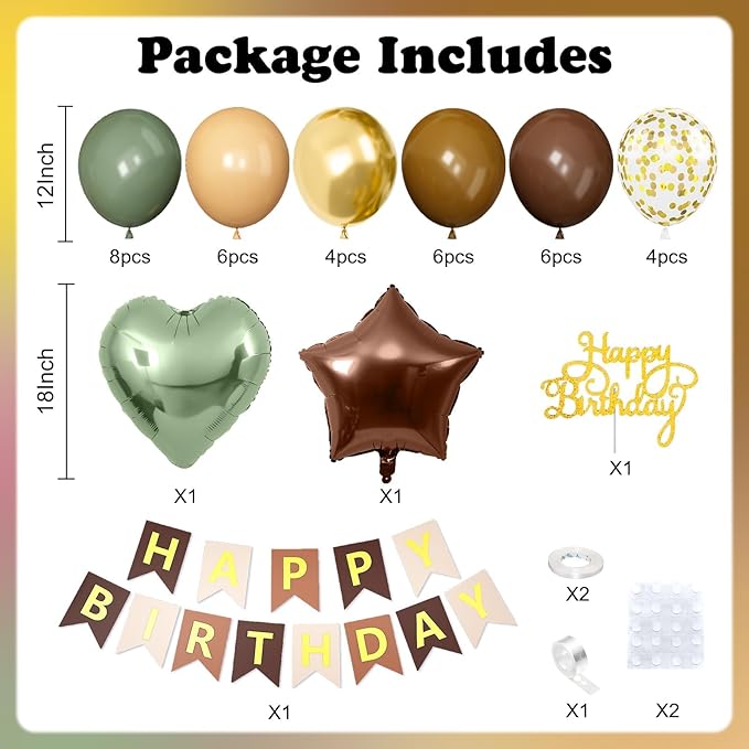 Sage Green Brown Birthday Decorations,Coffee Nude and Gold Jungle Safari Balloons Camo Army Woodland Forest Hunting Birthday Party Decorations Animal Theme Kids Birthdays Decor