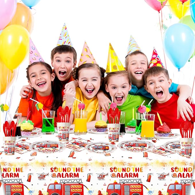 81PCS Fire Truck Birthday Party Supplies Tableware,Firetruck Birthday Decorations,Fireman Party Supplies,Can Be Used To Popularize Fire Safety