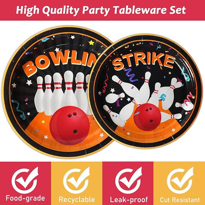 96 Pcs Bowling Party Supplies Paper Plates Napkins Tableware Set Bowling Party Birthday Decorations Favors for Boy or Girl Serves 24
