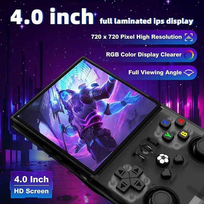R36MAX Retro Handheld Game Console, Retro Gaming Console with 64G Built-in 18000+ Classic Games, 4.0 Inch 720x720 IPS Screen, Portable Handheld Linux System, 4000mAh Battery (Black)
