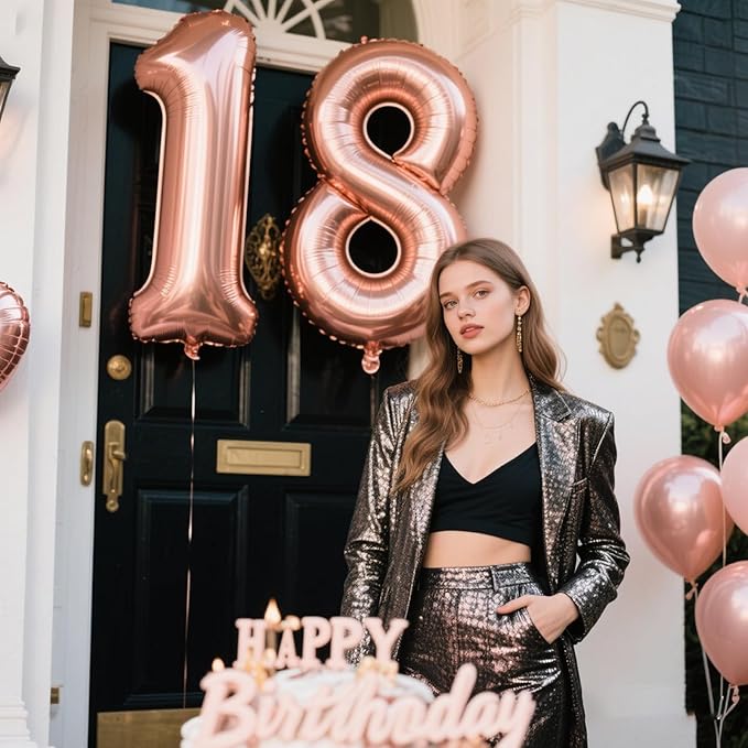 40 Inch Rose Gold Balloon Number 18 Balloon,Jumbo Mylar Foil Helium Balloon for 18 Digital Balloons for Birthday Party,Wedding Anniversary Party Decorations
