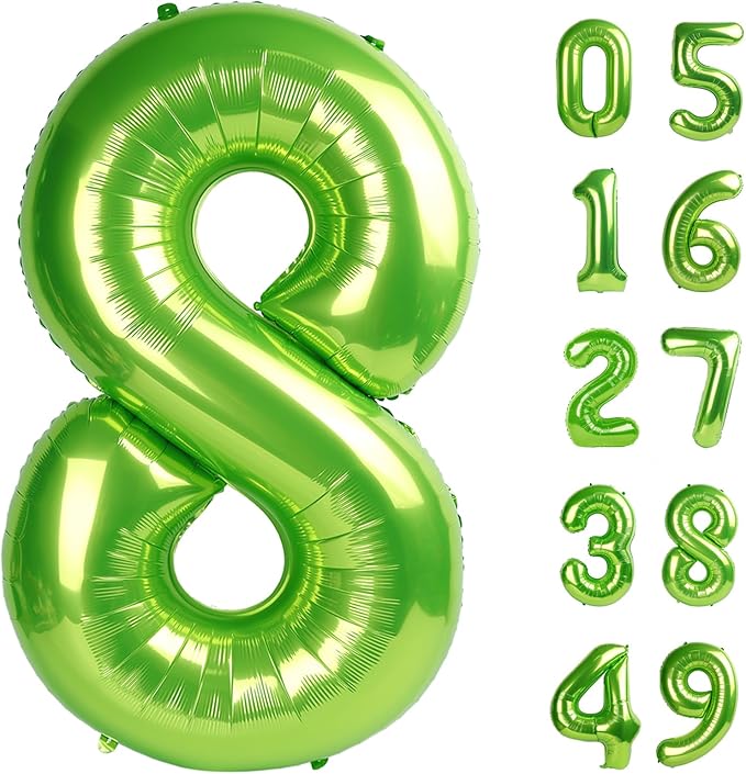Light Green Foil Number 8 Balloon 40 Inch, Helium Mylar Eight Number 8 18 28 38 48 58 80 88 Birthday Balloons, 8th Light Green Women Men Wedding Anniversary, Graduations Party Supplies