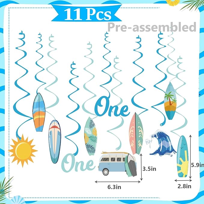 The Big One Theme Banner Boy 1st Birthday Party Decorations,Surf First Birthday Party Decor Supplies for 1 Year Old Boy