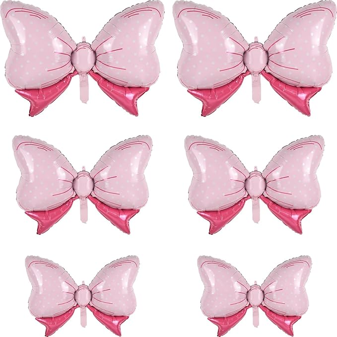 Pink Bow Balloons Different Sizes, Pink Mouse Birthday Decorations Large Polka Dot Bow Foil Mylar Balloons for Girls Kids Cartoon Mouse Theme Oh Twodles Birthday Baby Shower Gender Reveal Party