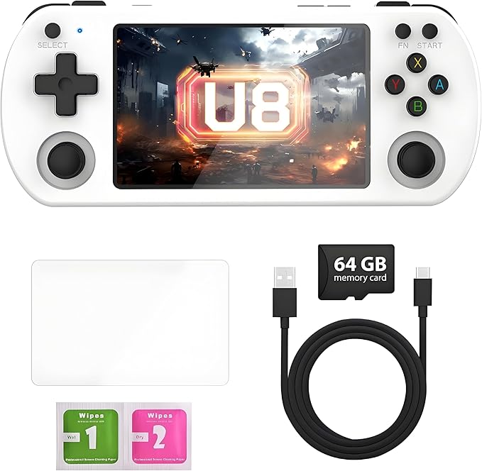 U8 Retro Handheld Game Console with 15,000+ Classic Games，4.0 - Inch IPS Screen，64G Dual TF Card，Powerful 3500 mAh Battery - Portable Gaming Device for Kids & Adults (White)