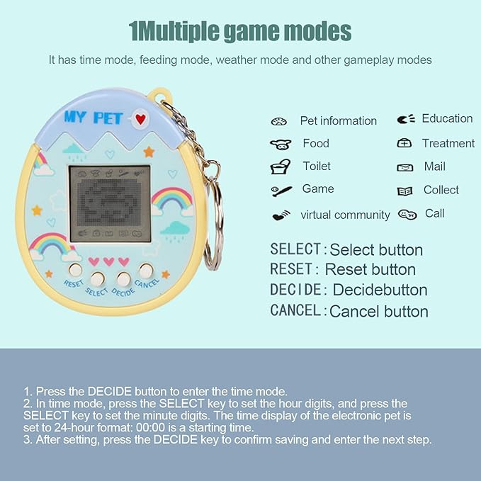 90s Toys Nostalgia, Game Machine with Keychain, Circular Design Compressive and Anti Drop Technology Equipped Multiple Game Modes, Digital Pet for Children Adult (Blue)