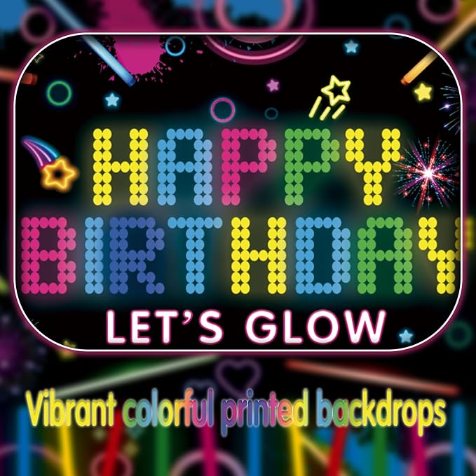 218 Pack Glow Neon Party Supplies Neon Glow Plate Set Neon Balloon Glow in the Dark Happy Birthday Backdrop Glow Birthday Blacklight Party Decoration Neon Glow Banner Set Serves 20