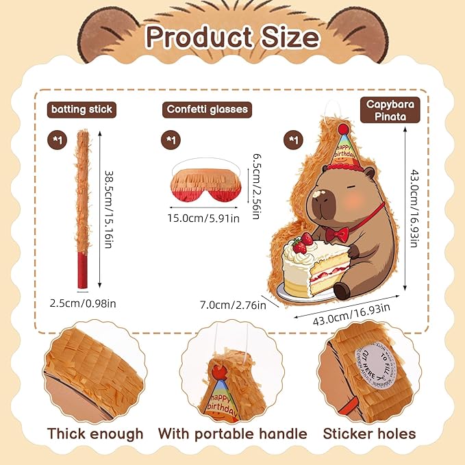 Capybara Piñata Party Set Animal Themed Birthday Party Supplies with Pencils Snap Bracelets Stamps Keychains Stickers for Birthday Baby Shower Party