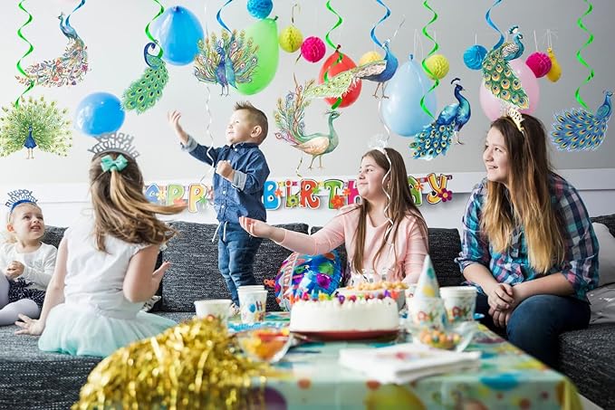 24 Pcs Peacock Hanging Decorations Hanging Swirls Ceiling Swirls Birthday Party Supplies for Peacock Party Decorations Zoo Bird Decorations
