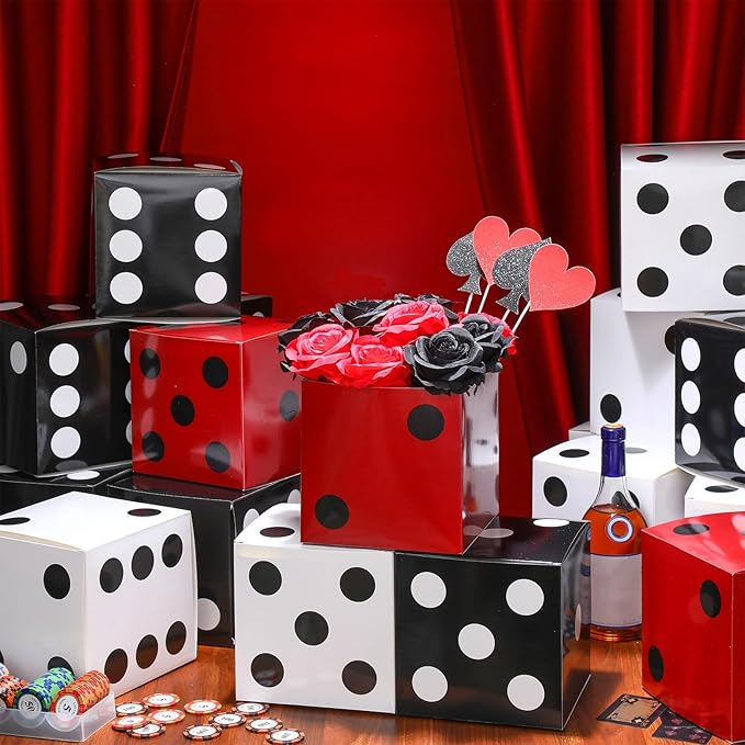 Jexine 15 Pcs Dice Favor Boxes 7" Casino Theme Birthday Decorations Las Vegas Party Decorations 3D Dice Decor for New Year Centerpieces Casino Night Las Vegas Party Supplies(Multicolor)