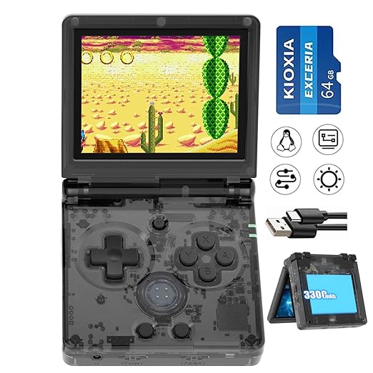 RG35XXSP Flip Portable Retro Handheld Game Console,RG 35XXSP 3.5 Inch IPS Screen Linux System with 64G TF Card Pre-Installed 5532 Games,Clamshell Games Supports 5G WiFi Bluetooth HDMI xxsp