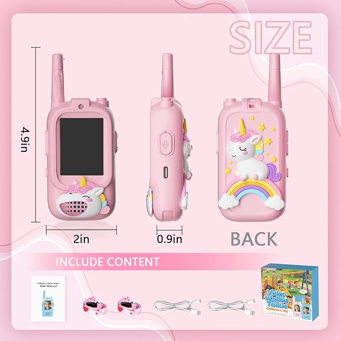 Video Walkie Talkies for Kids, Kids Walkie Talkies with Screen & Voice Changer, 1000 Feet Range, 2 Pack Rechargeable Walkies Talkies for Indoor Outdoor Games, Camping, Hiking for Boys Girls (Pink)