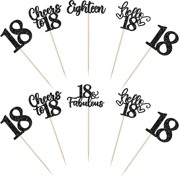 15PCS Happy 18th Birthday Centerpiece Sticks Hello 18 Cheers to 18 Birthday Table Flower Centerpieces Sticks Eighteen 18 Fabulous Floral Decorations for 18th Birthday Party Centerpieces Supplies Black