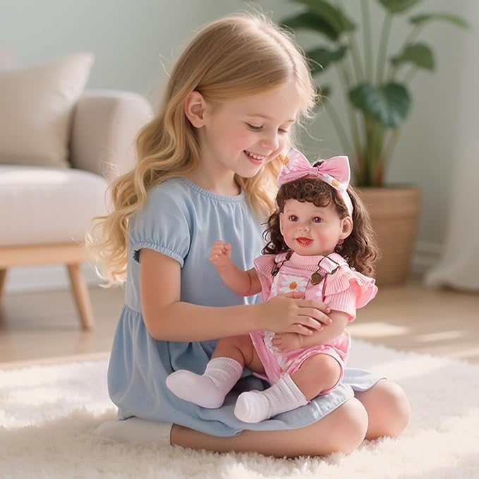 BABESIDE 4 Pcs Reborn Baby Doll Clothes for 17-22 Inch Babydolls, Cute Pink Flower Dolls Overalls Lifelike Reborn Baby Doll Accessories with Headband and Socks for Realistic Dolls Girl