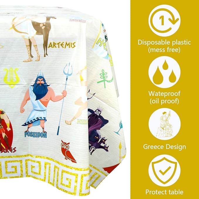 4 Pack Greek Mythology Party Tablecloth - Greek Mythology Decorative Table Cover Party Table Cloth Supplies for Ancient Greece Culture Supplies (51 x 86 Inches)
