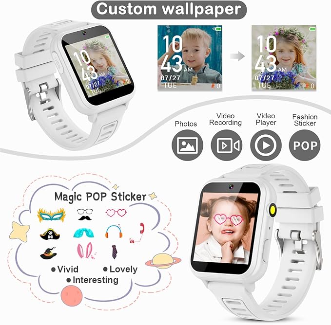 Kids Game Smart Watches Girls with 39 Puzzle Games Camera Music Player Pedometer Alarm Clock Calculator Torch, 12/24 hr HD Touch Screen Kids Watches Toys for Girls Age 3-12 Year Olds Gifts