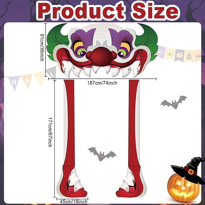 Halloween Clown Party Door Banner Creepy Clown Theme Door Hanging Decoration Horror Clown Scary Stand Up Background Banner for Carnival Halloween Party Photo Booth Props Favor Supplies