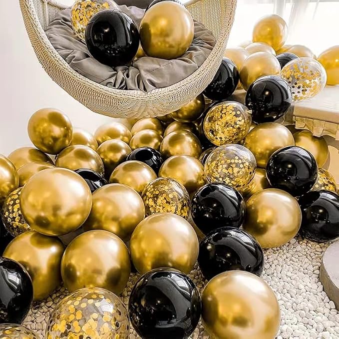 Black and Gold Balloon Arch Garland Kit-2025 New Years Balloons NYE Party White Metallic Marble Foil Balloons for Birthday Graduation Wedding Baby&Bridal Shower Retirement Bachelorette Anniversary