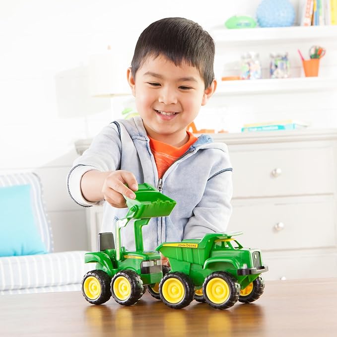 TOMY John Deere Vehicle Set - Includes Dump Truck and Tractor Toy with Loader for Sandbox - Kids Outdoor and Construction Toys - 6 Inches - 2 Count- Ages 18 Months and Up