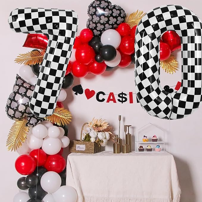 TONIFUL 40 Inch Checkered Number 7 Balloon 7th Race Car Birthday Party Supplies Black and White Large Number Balloon for Girls Boys 7th Birthday Fast Race Car Flag Party Decorations