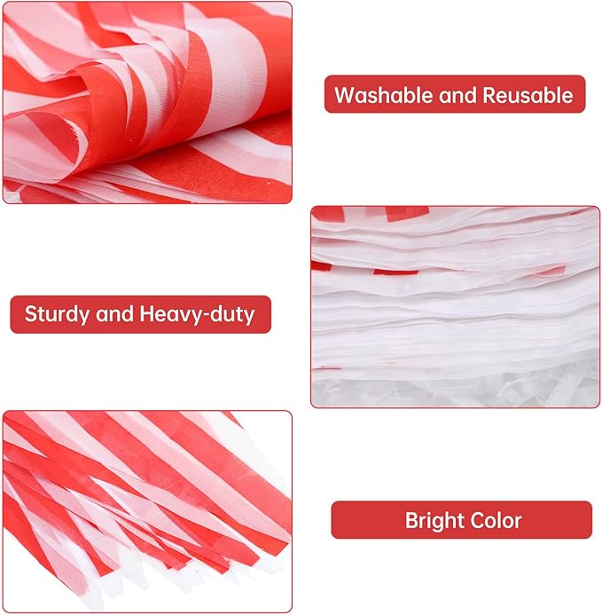 RUBFAC 170ft 120pcs Red and White Striped Pennant Banner, Carnival Circus Decorations Supplies, String Triangle Bunting Flags, Kids Birthday, New Year Eve Celebration Supplies