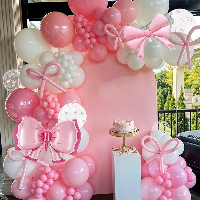 Bow Balloons, Light Baby Pink White Clear Pastel Balloons with Bow Foil Balloon for Girl Princess Women Birthday Party Bachelorette Bridal Engagement Bow Theme Wedding Anniversary Baby Shower Supplies