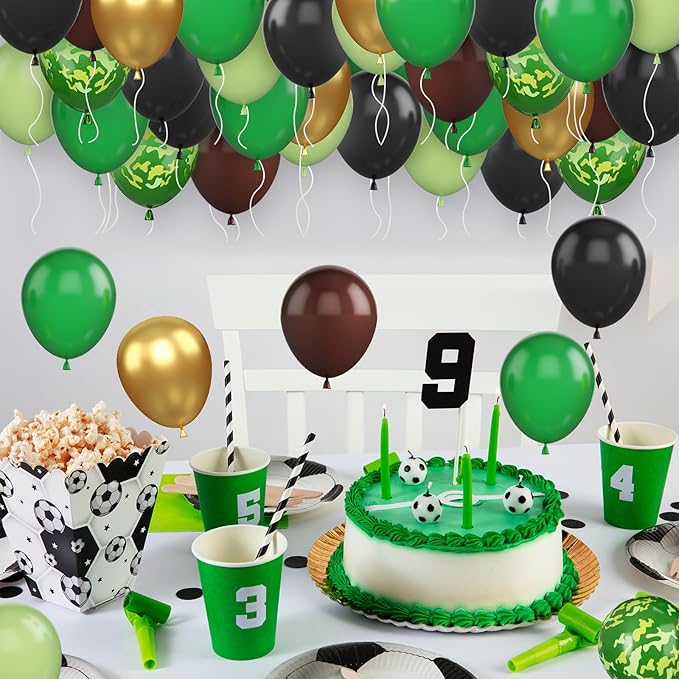 Green and Brown Balloons, 12 Inch Camo Balloons Brown, Sage Green and Metallic Gold Balloon Dark Green and Black Balloon for Army Theme Hunting Camping Jungle Birthday Baby Shower Supplies