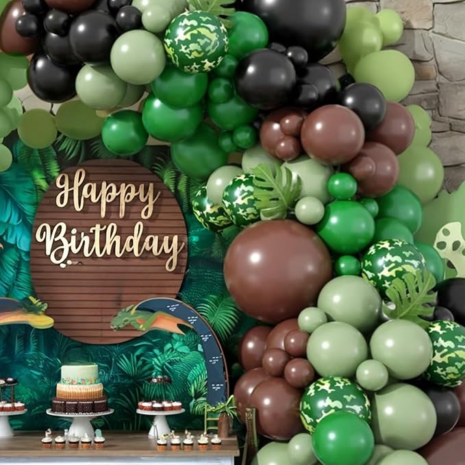 Green Brown Black Balloons, 50Pcs 12 Inches Dark Avocado Green Black Brown Camouflage Balloons for Kids Boys Dinosaur Theme Birthday Hunting Camo Adventure Theme Party Baby Shower Decorations