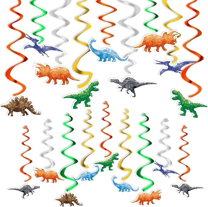Watercolor Dinosaur Hanging Swirl - 24PCS Dinosaur Party Decorations for Boys Kids Dino Theme Birthday Party Supplies Jurassic World Hanging Spiral Garlands Ceiling Decor