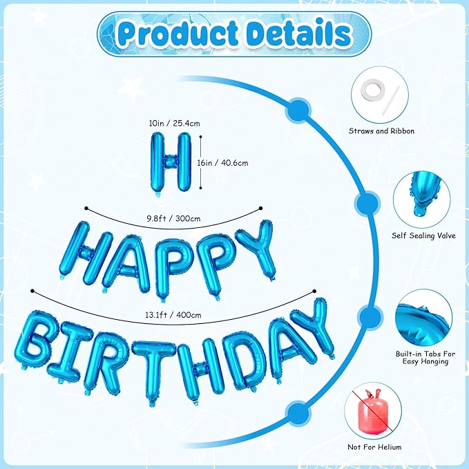 29PC Soccer Happy Birthday Balloon Banner, 16Inch 3D Aluminum Letter Banner Sign, Metallic Blue and Silver Confetti Balloon 18 Inch Black Blue Star Foil Balloons for Soccer Party Decorations