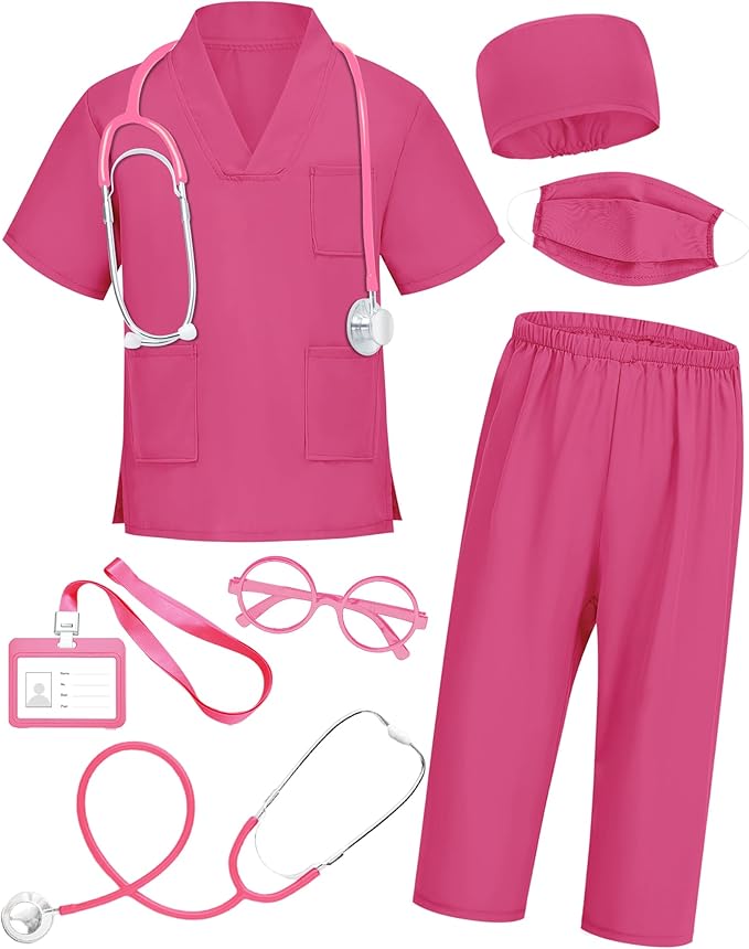 ICECUTE Doctor Costume for Kids Scrubs with Accessories,7Pcs Toddler Halloween Costume for Boy Girls,3-11 Years