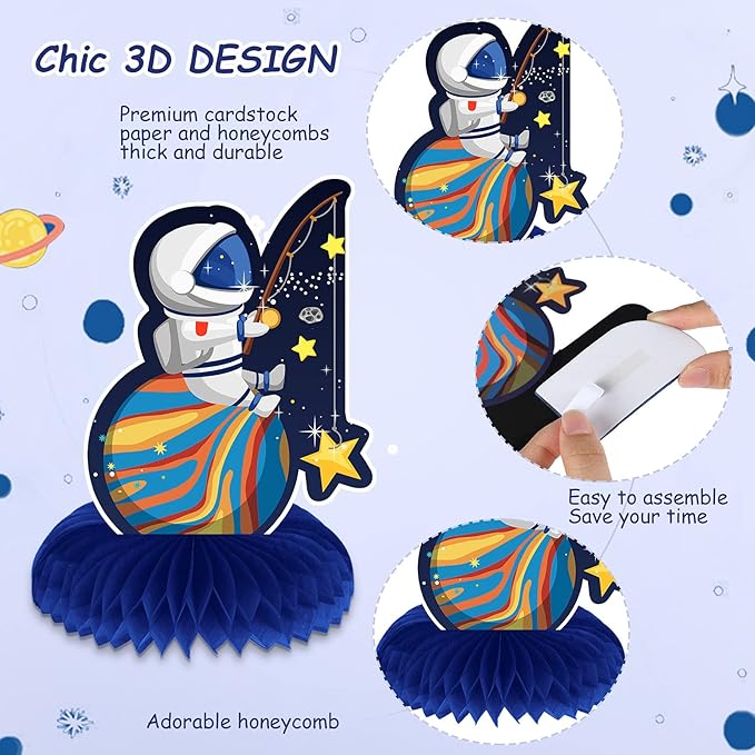 Marspark 9 Pcs Outer Space Themed Honeycomb Centerpiece Outer Space Decorations Birthday Party Table Toppers Double Sided Table Decorations Planet Rocket Astronaut Ufo Solar System Party Supplies