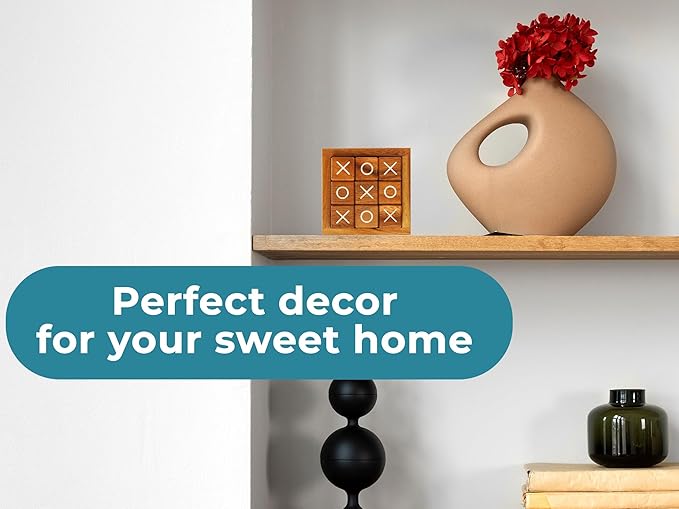 BSIRI Wooden Tic Tac Toe Coffee Table Decor Game Living Room Home Office Decorative Small Desk Bar Top Classic XO Tictactoe Toy Board Travel Size Wood Mini Gifts for Family Games and Gifts for Adults