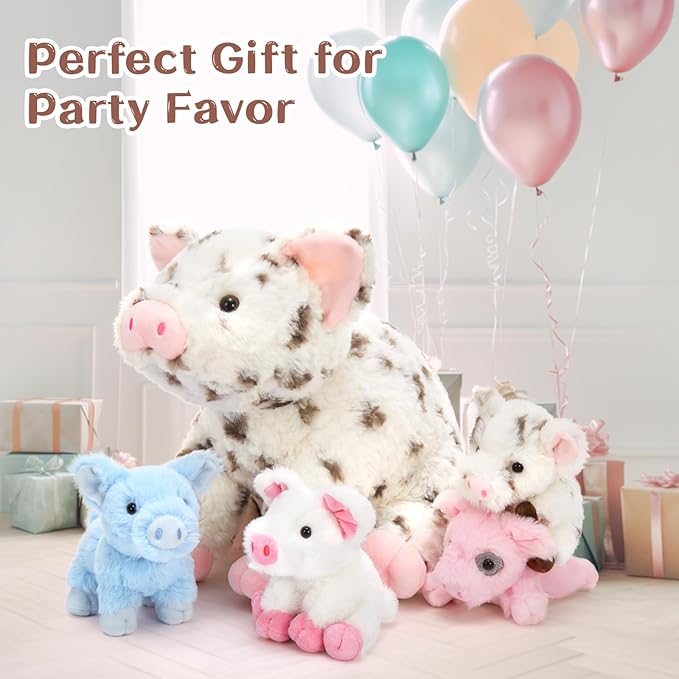 Pig Stuffed Animal Plush 5Pcs - Mommy Spotted 16" with 4 Little Piggy in Her Zippered Tummy - Cute Plushie Toy Gift for Girls and Kids