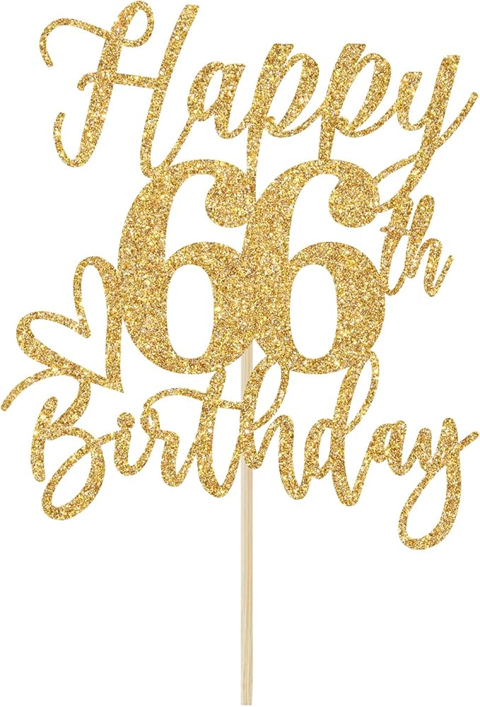 Happy 66th Birthday Cake Topper, 66th Birthday Decorations for Men/Women, Cheers to 66 Years, Hello 66, 66th Happy Birthday Party Supplies Gold Glitter