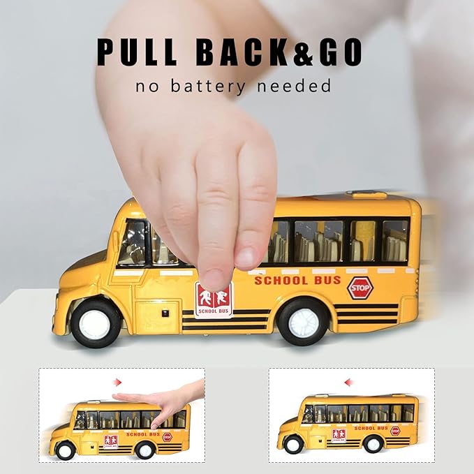 KIDAMI School Bus Toys Cars Set Die Cast Metal Toy Cars Double Decker City Bus Vehicles, Openable Doors, Pull Back Cars Play Toys for Birthday Gift Vehicle