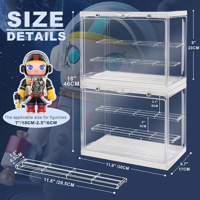 LED Acrylic Display Case 2Pack, Funko Pop & Collectibles -Dustproof Stackable Showcase with Adjustable Shelves & Magnetic Door - Ideal for Mini Figures, Toys & Jewelry Display