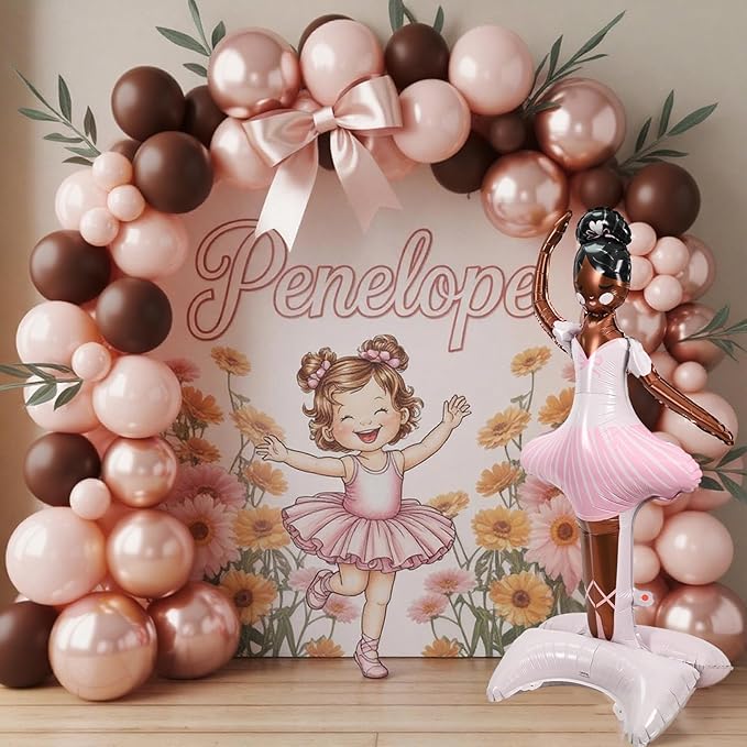 49" Large Ballerina Balloons for Party Decorations, Giant Self Standing Inflatable Dance Balloon, Pink Foil Balloon for Girls Women Wedding Baby Shower Ballet Themed Birthday Party Decor Supplies