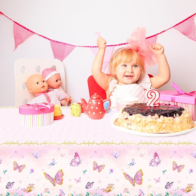 Egami 2pcs Butterfly Party Tablecloth for Butterfly Party Supplies Decorations 87 inches x 51 inches for Butterfly Birthday Party Supplies