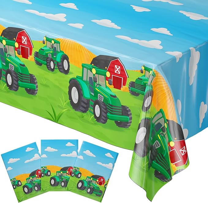 Blue Orchards Tractor Table Covers (Pack of 3) - 54"x108" XL - Farm Party Table Cover